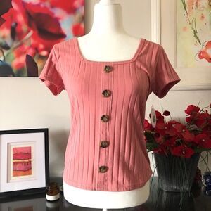 Full Circle Trends Pink Scoop Neck with Buttons Down the Front
